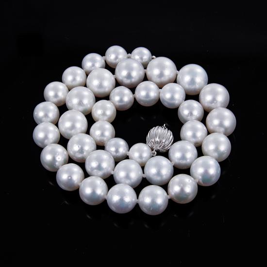 Appraisal: South Sea pearl necklace thirty-seven to mm graduated strand of