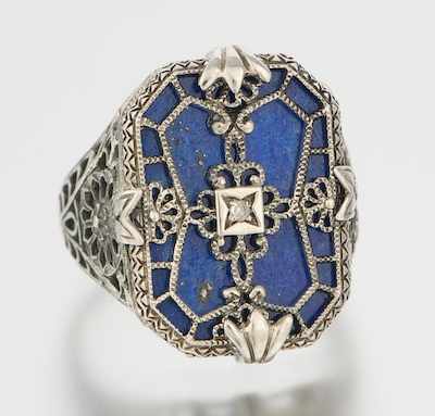 Appraisal: A Vintage Style Sterling Silver Lapis Lazuli And Diamond Ring