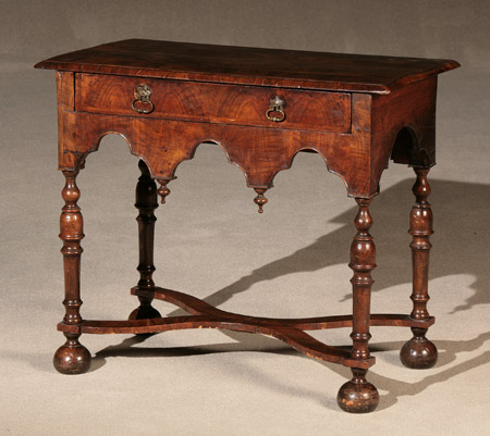 Appraisal: William Mary Featherbanded Figured Walnut Dressing Table Circa Brasses replaced