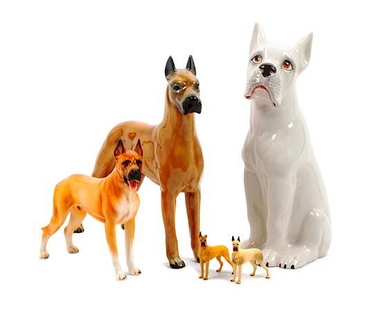 Appraisal: A Group of Five Porcelain Great Dane Figures Height of