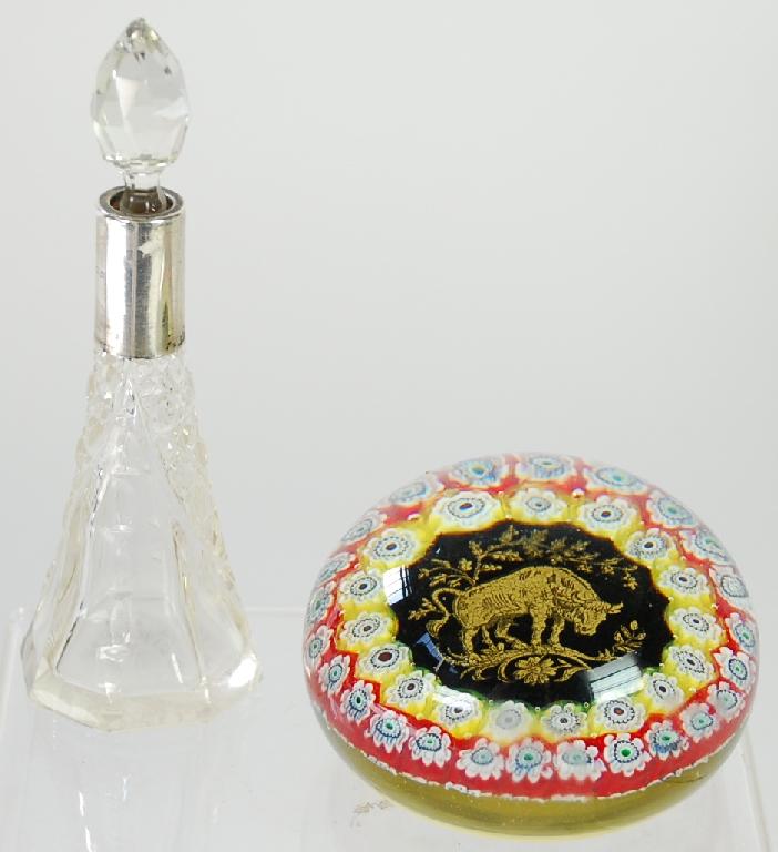 Appraisal: MODERN MURANO 'TAURUS' GLASS PAPERWEIGHT the central gilt image enclosed