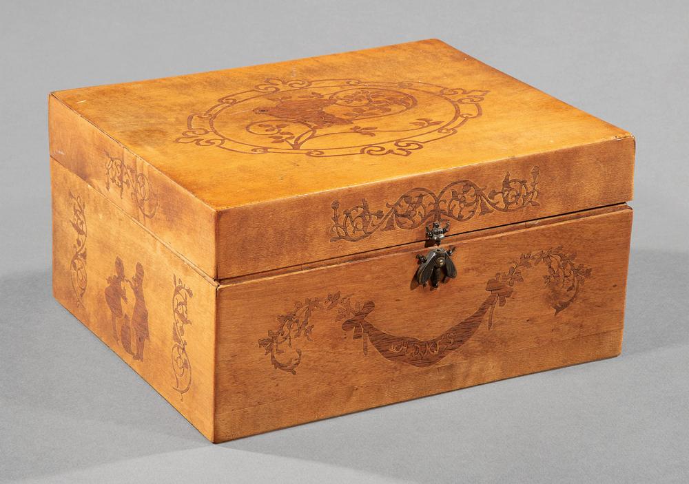 Appraisal: Five Decorative Boxes incl fruitwood marquetry bee-form clasp h in