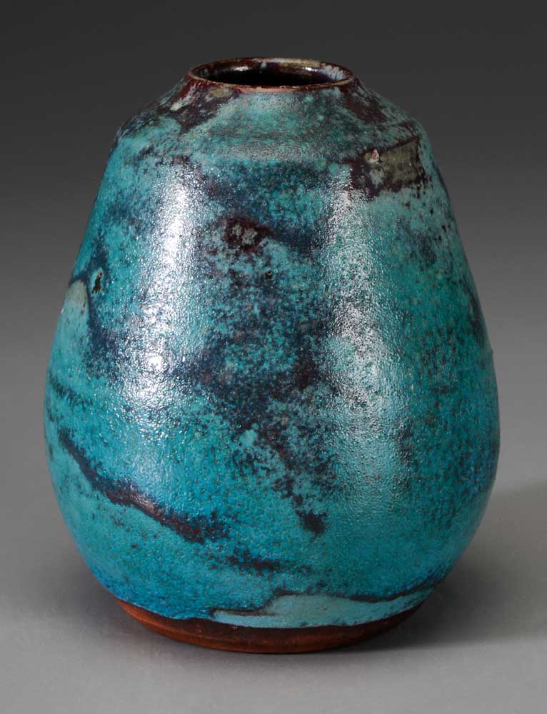 Appraisal: Jugtown Red and Blue Glaze Egg Vase North Carolina second