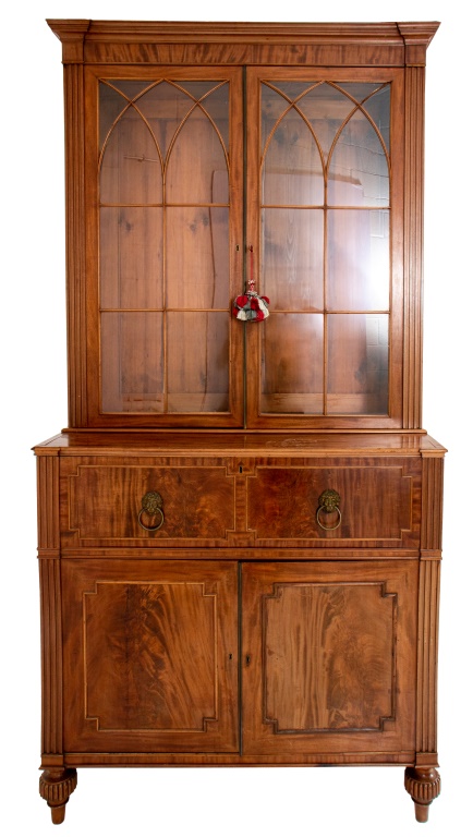 Appraisal: REGENCY MAHOGANY BOOKCASE SECRETARY CABINET Regency mahogany bookcase secretary cabinet