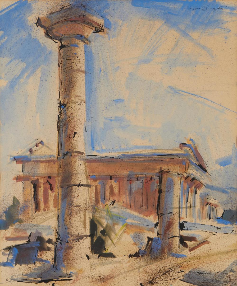 Appraisal: Sergei Bongart - Santa Monica CA Temples at Paestum Watercolor