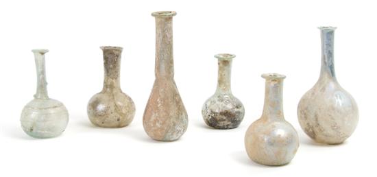 Appraisal: A Collection of Six Roman Glass Flasks Height inches