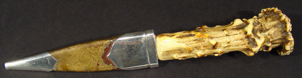 Appraisal: Silver mounted dagger with horn handle and leather and silver