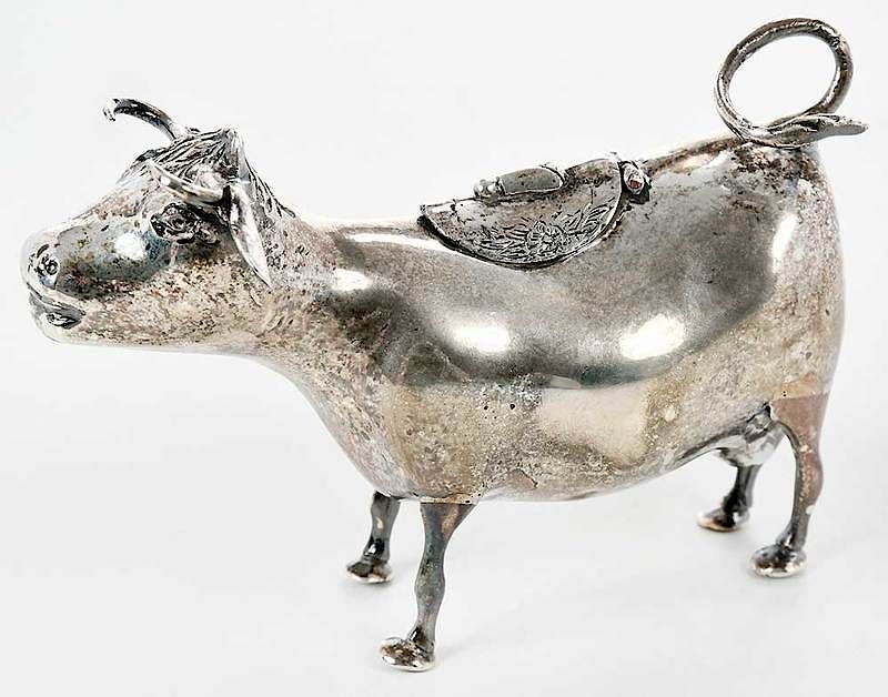 Appraisal: Silver Covered Creamer Continental cow form with bee lid various