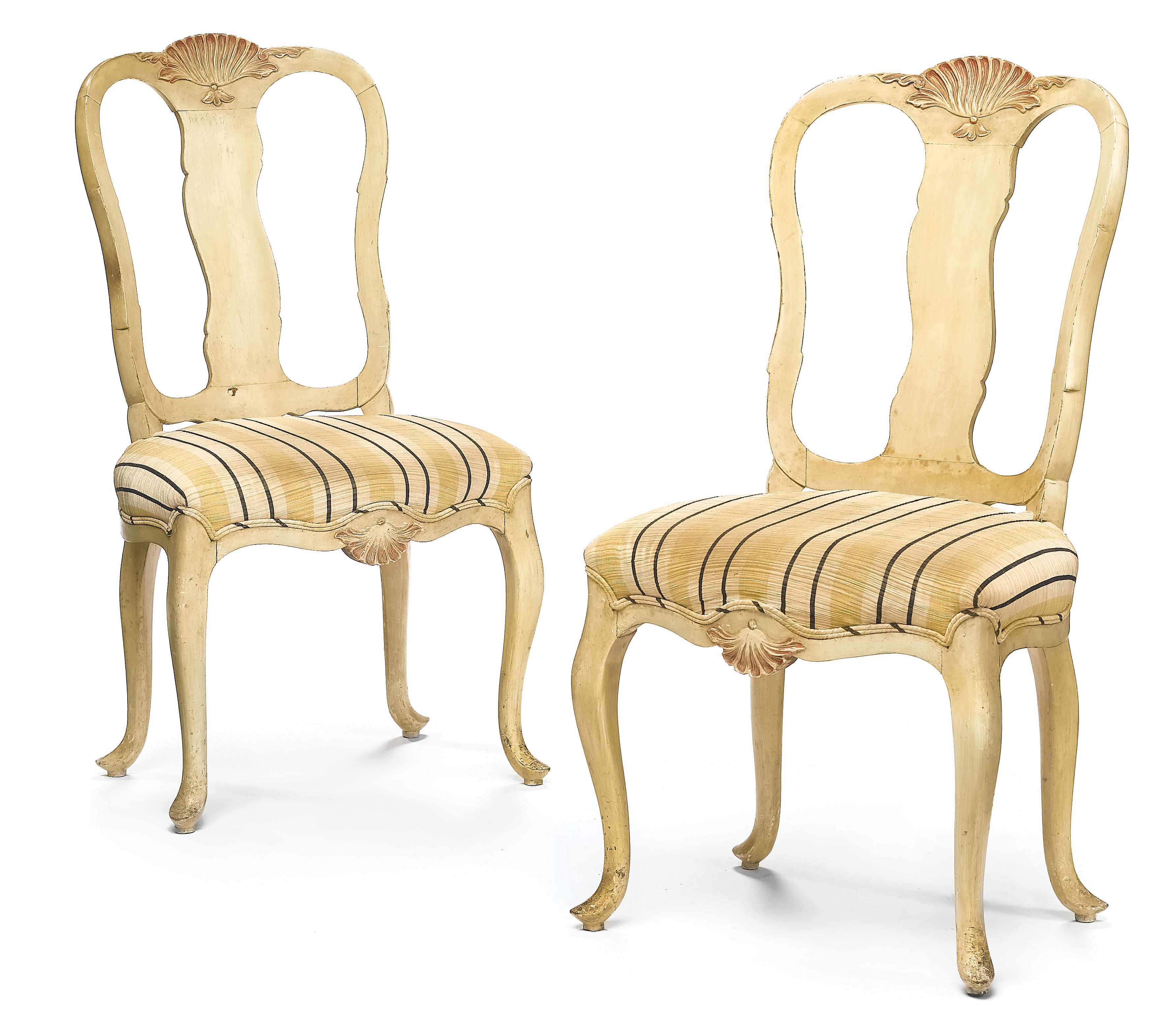 Appraisal: A pair of Rococo style paint decorated side chairs th