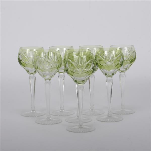 Appraisal: Eight Bohemian cut to clear pale green glass goblets Unmarked