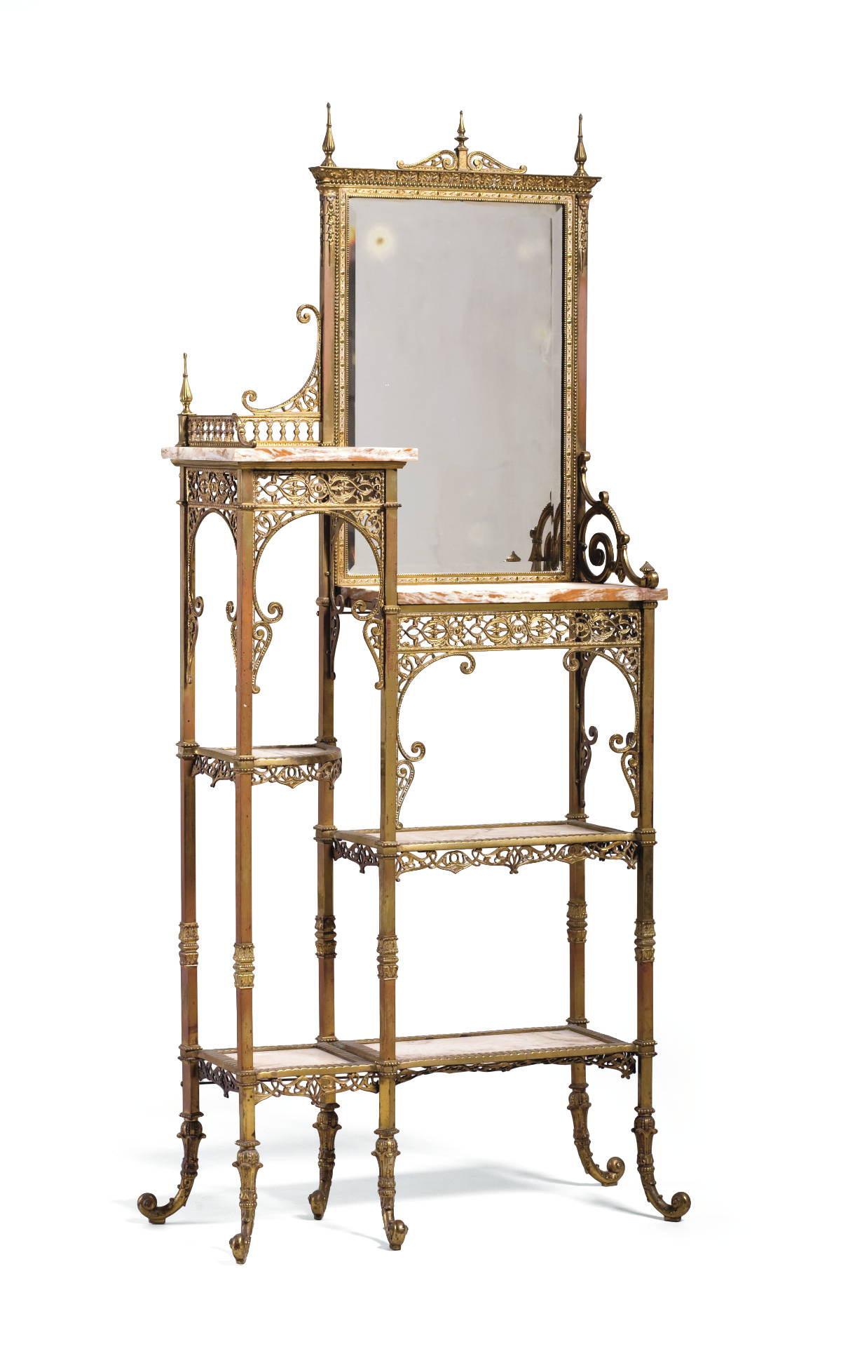 Appraisal: AMERICAN AESTHETIC MOVEMENT GILT-METAL AND MARBLE ETAGERE WITH MIRROR Height