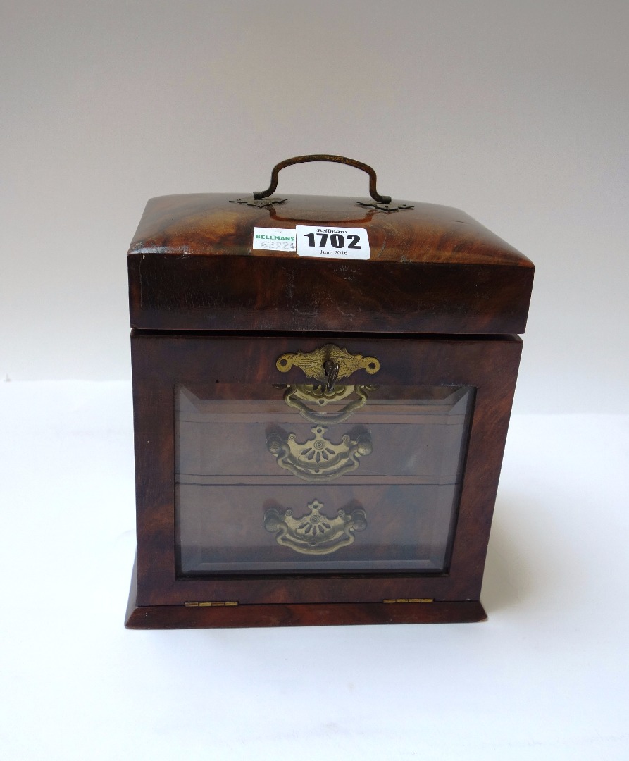 Appraisal: A Victorian walnut jewellery box with lift top enclosing a