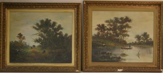 Appraisal: Pair of oils on canvases landscape scenes both with a