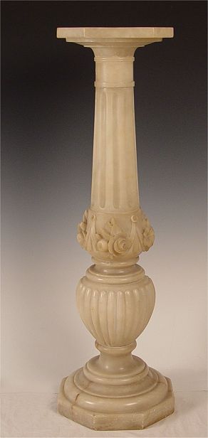 Appraisal: CARVED ALABASTER PEDESTAL Fluted garland and urn carving Measures ''