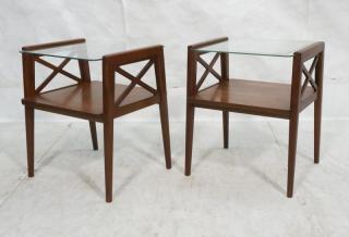 Appraisal: Pr Modern Glass Top Side Tables X Sides with woo