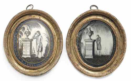 Appraisal: Pair of New York oval watercolor on ivory mourning scenes