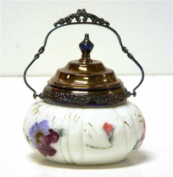 Appraisal: Wavecrest type small sweetmeat jar handpainted floral decoration '' h