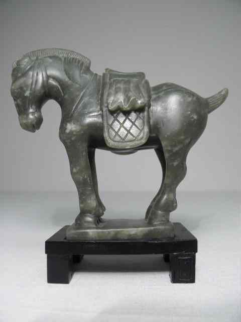 Appraisal: Chinese horse carving in deep green hard stone Includes small