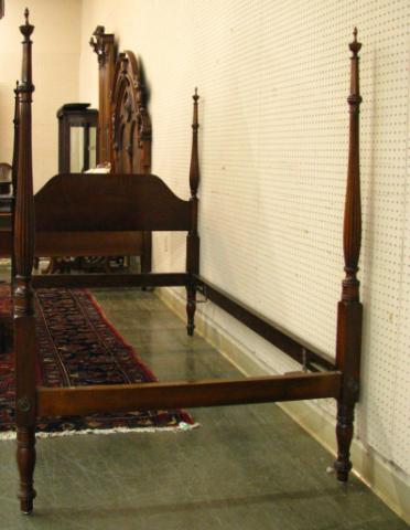 Appraisal: Pair of Federal style mahogany win beds reeded posts mahogany