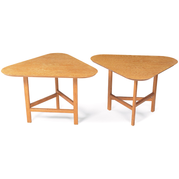 Appraisal: Molly Gregory occasional tables pair triangular tops in pickled combed