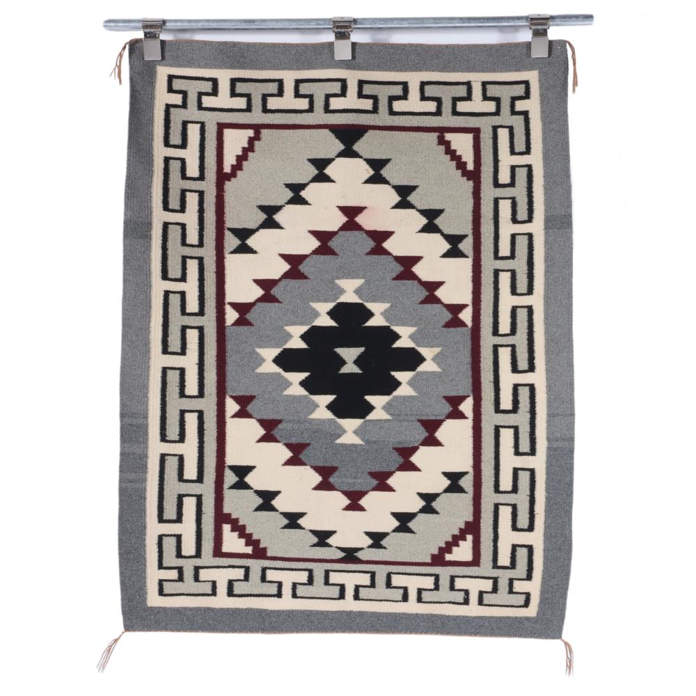 Appraisal: NAVAJO NATIVE AMERICAN INDIAN KLAGATOH BLANKET IN CREAM BLACK GRAY