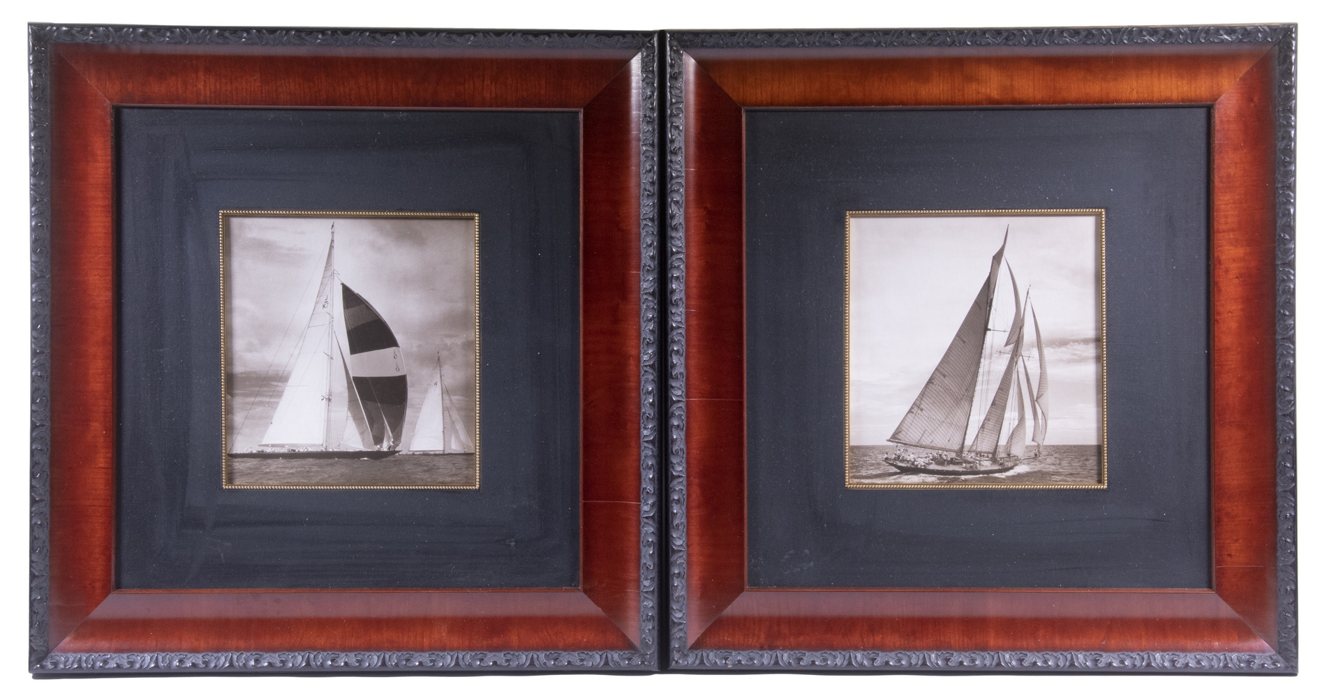 Appraisal: PAIR OF REPLICA PHOTOLITHO PRINTS OF YACHT PHOTOS FRAMED Commercial