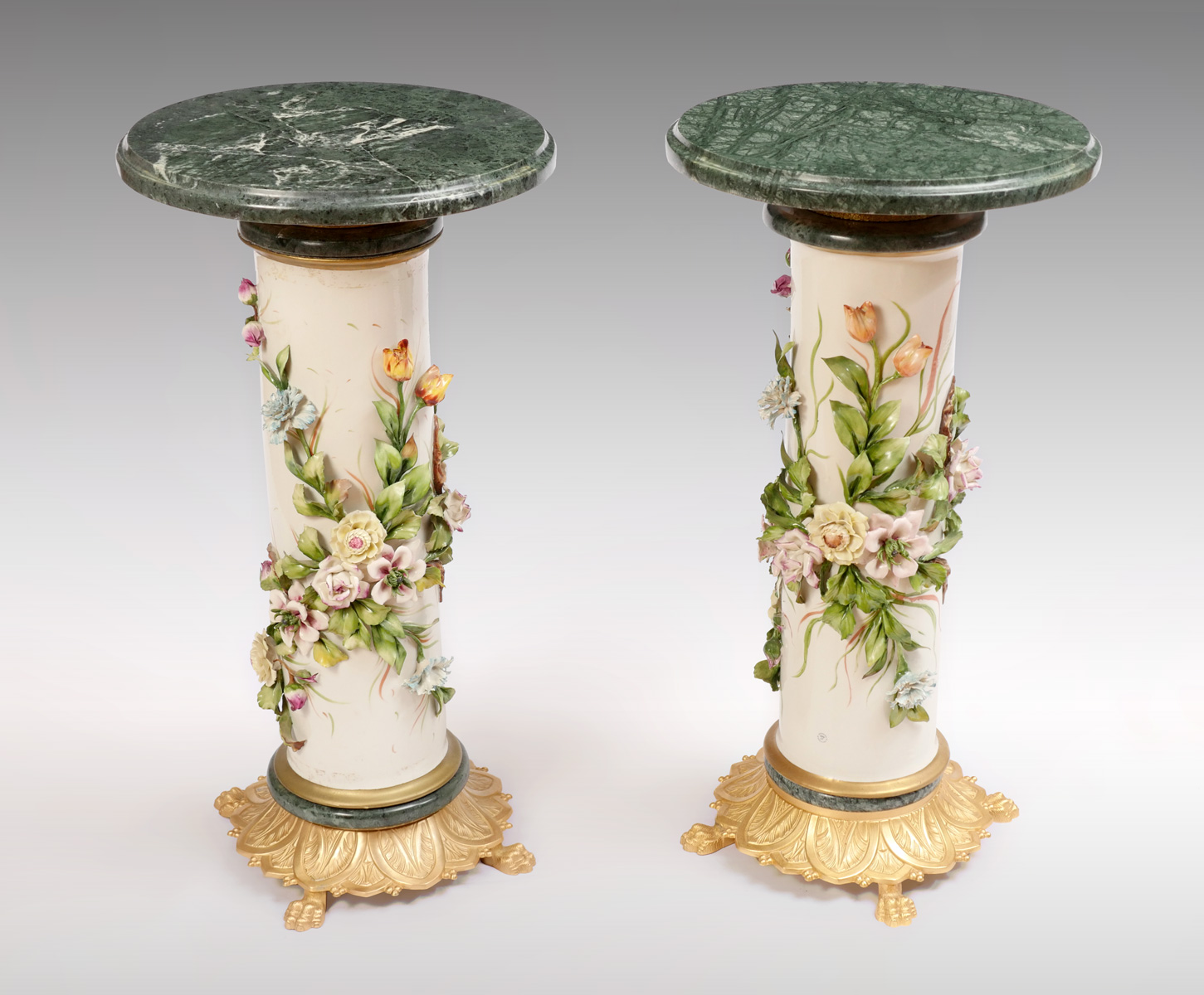 Appraisal: PAIR OF CAPO DI MONTE MARBLE TOP PEDESTALS Two Capodimonte