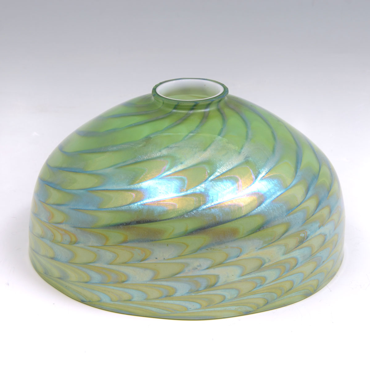 Appraisal: SIGNED TIFFANY STYLE ART GLASS SHADE Green silver Damascene art