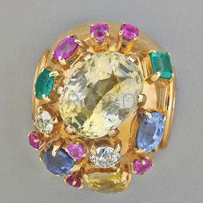 Appraisal: GEM ENCRUSTED K GOLD BROOCH High barrel shape prong set