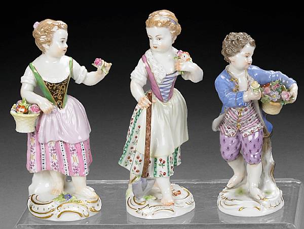 Appraisal: A group of three Meissen porcelain figures of gardeners mid