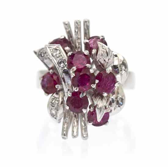 Appraisal: A Vintage Karat White Gold Ruby and Diamond Ring containing