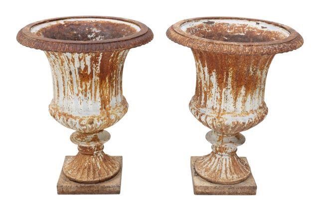 Appraisal: pair Cast iron campana urn planters th c each having