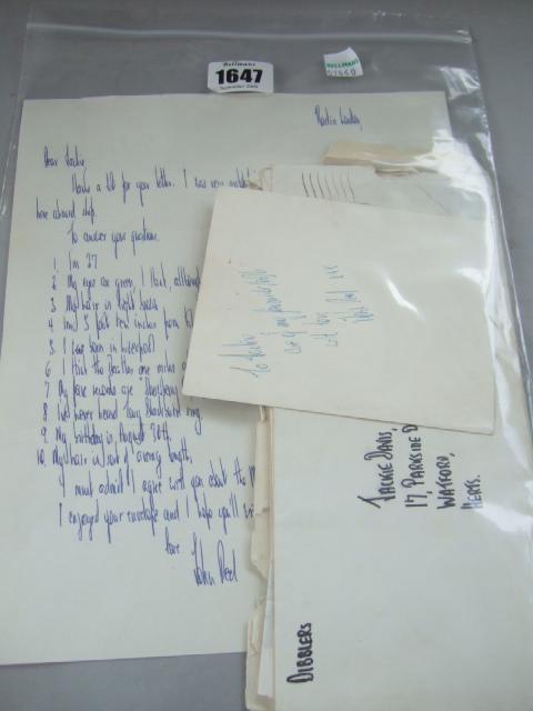 Appraisal: John Peel collection of eight handwritten letters in original franked