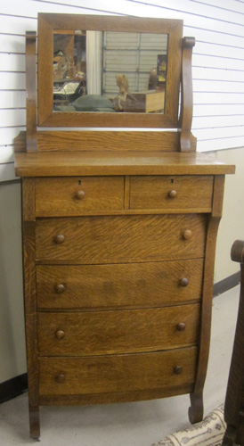 Appraisal: AN OAK TALL CHEST OF DRAWERS WITH MIRROR Empire Revival