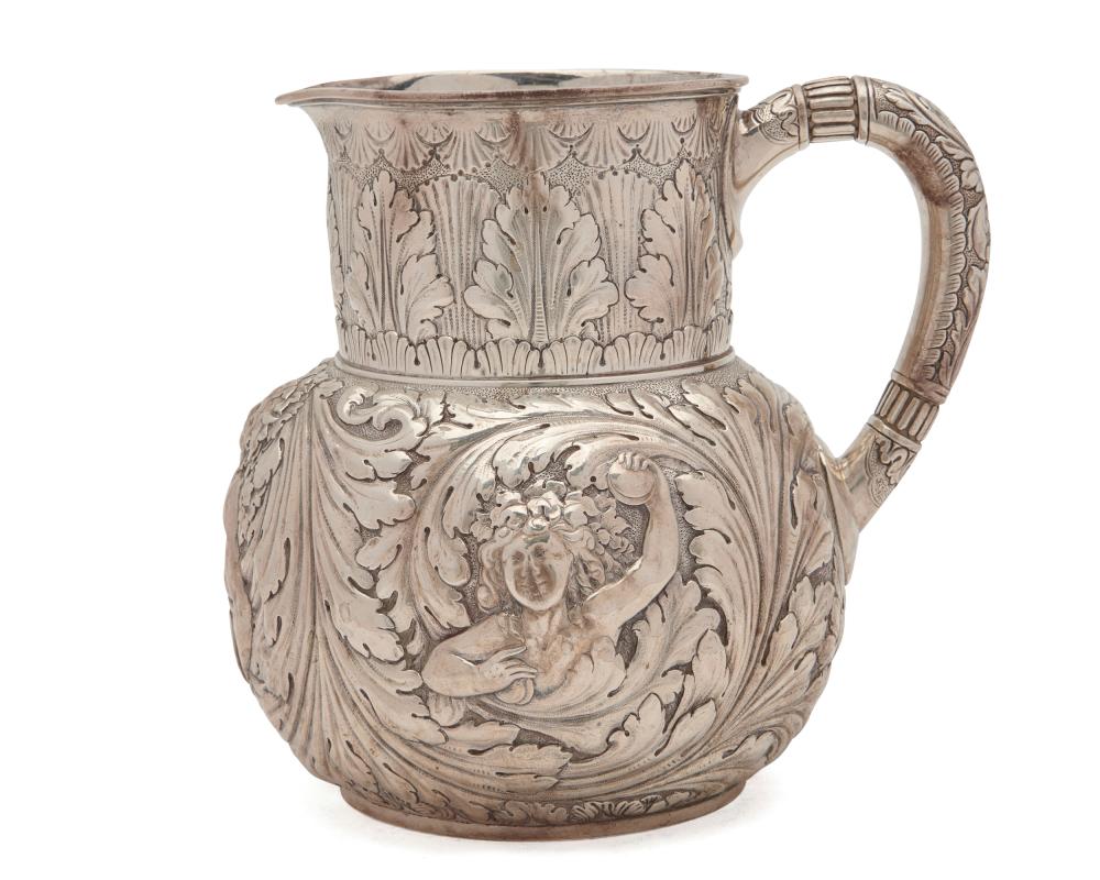 Appraisal: Tiffany Co Silver Water Pitcher New York adorned with mythological