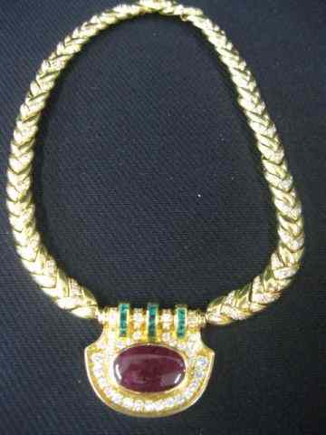 Appraisal: Ruby Emerald Diamond Necklace diamonds totaling carats surrounding a large