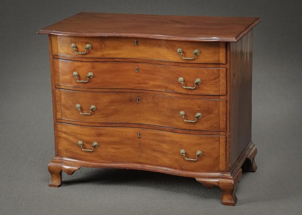 Appraisal: CHIPPENDALE MAHOGANY REVERSE SERPENTINE CHEST OF DRAWERS MASSACHUSETTS PROBABLY BOSTON