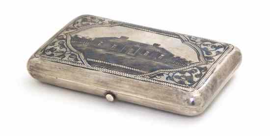 Appraisal: A Russian Silver Niello Case decorated with an architectural view