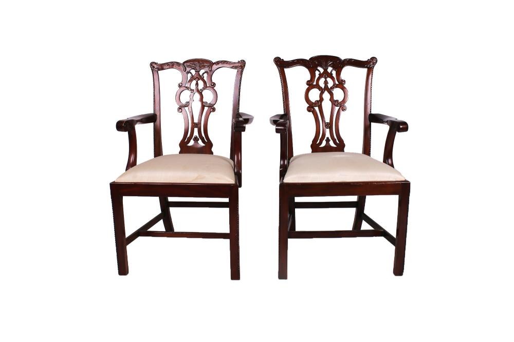 Appraisal: EIGHTEEN CHIPPENDALE STYLE MAHOGANY DINING CHAIRSCondition with wear to arms