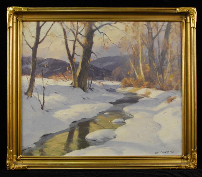 Appraisal: CECIL CHICHESTER American - SUNLIT WINTER STREAM oil on canvas