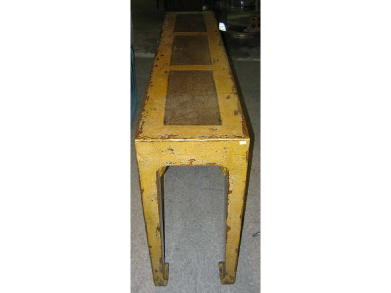 Appraisal: CHINESE YELLOW PAINTED LONG TABLE with three slate inserts h