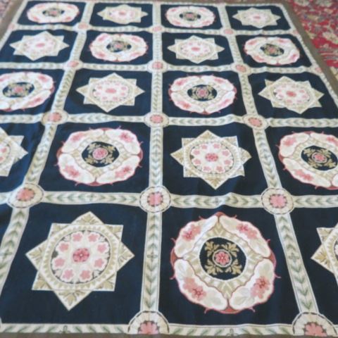 Appraisal: Aubuson Style Needlepoint Room Size Rug handmade fine floral earthtones