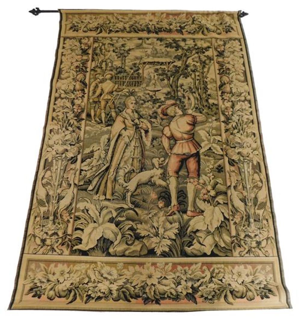 Appraisal: th C tapestry depicting figures in pastoral landscape including man