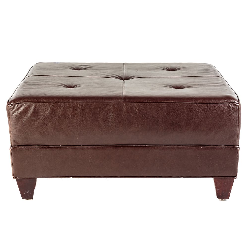 Appraisal: Nichols Stone Square Leather Ottoman in H in Sq Condition