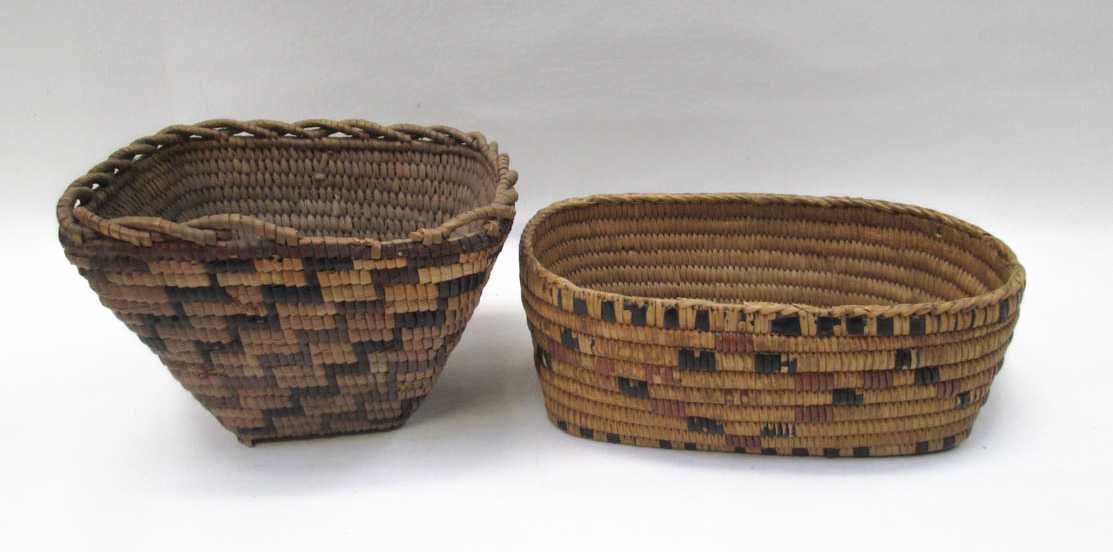 Appraisal: TWO NATIVE AMERICAN BASKET square tapering Thompson River basket x