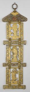 Appraisal: Japanese Gilt Copper Buddhistic Hanging Japanese sectional relief carved gilt