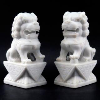 Appraisal: Pair of Mid th Century Carved White Marble Foo Dogs