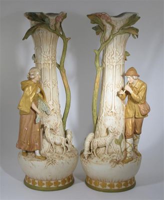 Appraisal: A large pair of Royal Dux vases each modelled in