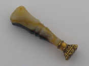 Appraisal: A banded agate seal the floral-chased silver-gilt mount with bloodstone