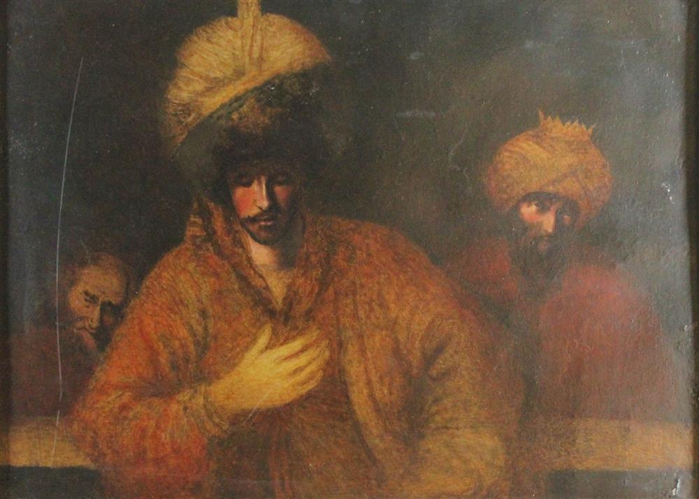 Appraisal: AFTER REMBRANDT TH TH CENTURY DISGRACE OF HAMAN Oil on